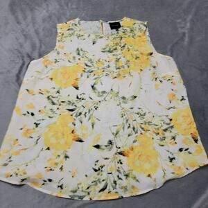 Alex Marie Shirt Womens Large Yellow Floral Button Sleeveless Comfort‎ Tank Top